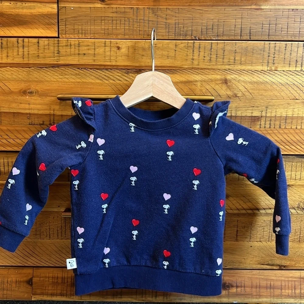Janie & Jack Girls PEANUTS Snoopy Ruffle Shoulder Sweatshirt